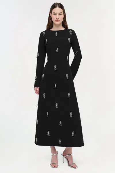Simkhai Coretta Embellished Crepe Midi Dress In Black