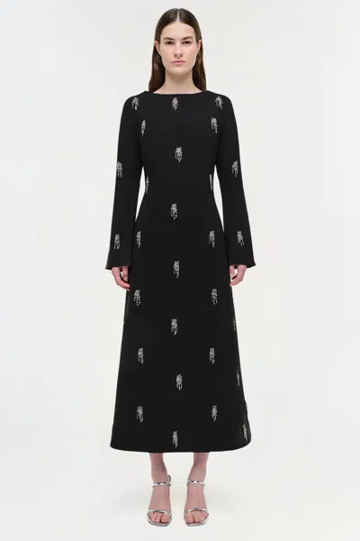 Simkhai Coretta Embellished Crepe Midi Dress In Black