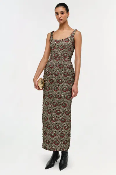 Simkhai Ravenna Gilded Jacquard Midi Dress In Ruby Multi In Animal Print