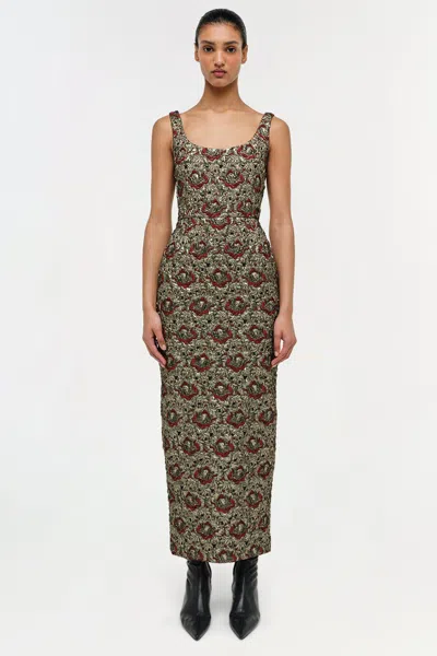 Simkhai Ravenna Gilded Jacquard Midi Dress In Ruby Multi In Animal Print