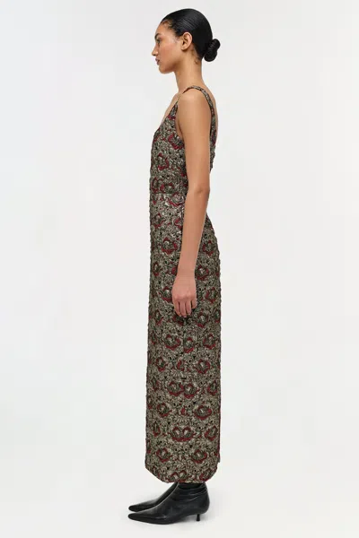 Simkhai Ravenna Gilded Jacquard Midi Dress In Ruby Multi In Animal Print