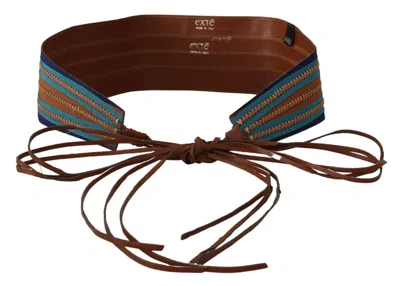 Exte Brown Leather Wide Waistband Tie Fastening Women's Belt In Brown
