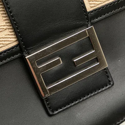 Pre-owned Fendi Zucca Beige Black Leather Canvas Shoulder Bag () In Multi