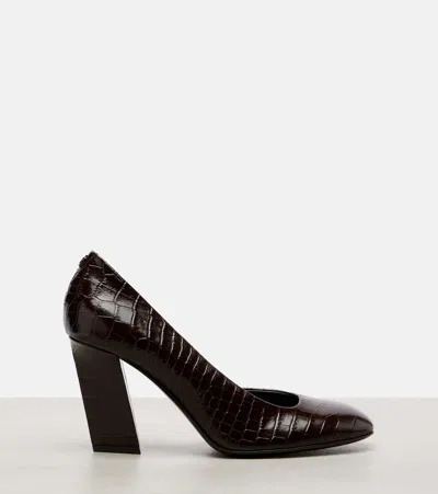 Jimmy Choo Farren 85 Croc-effect Leather Pumps In Brown