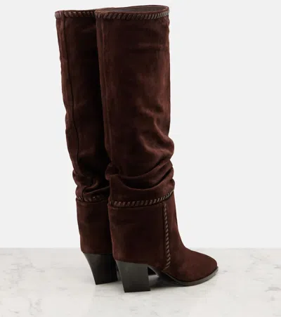 Jimmy Choo Hart Stitch 60 Suede Knee-high Boots In Brown