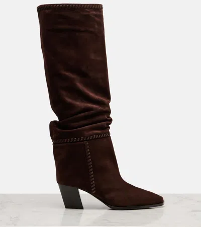 Jimmy Choo Hart Stitch 60 Suede Knee-high Boots In Brown