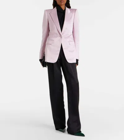 Tom Ford Satin Blazer With Notched Lapels And Pockets In Purple