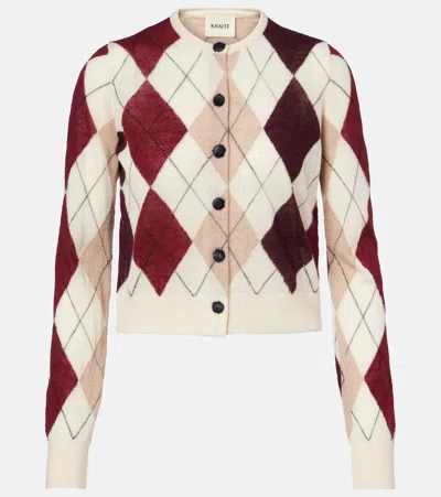 Khaite Charli Calf Hair-trimmed Argyle Cashmere And Mohair-blend Cardigan In Brown