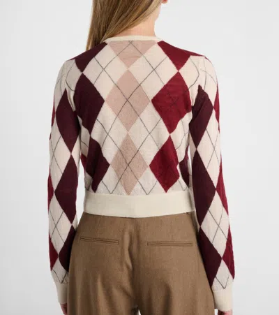 Khaite Charli Calf Hair-trimmed Argyle Cashmere And Mohair-blend Cardigan In Brown