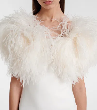 David Koma Feather-trimmed Cocktail Dress In White