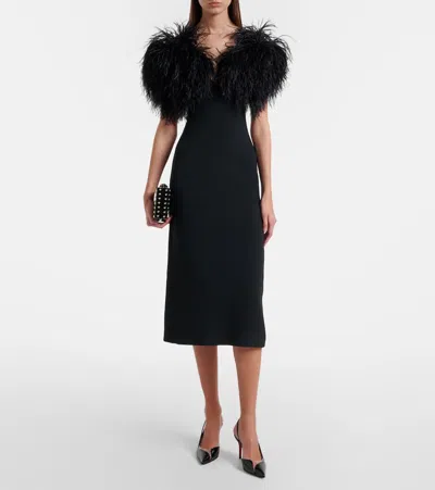 David Koma Feather-trimmed Cocktail Dress In Black