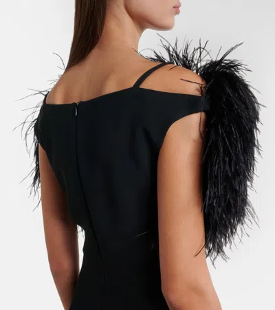 David Koma Feather-trimmed Cocktail Dress In Black