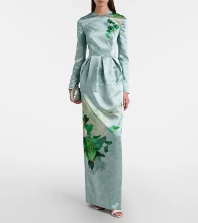 Erdem Floral Satin Gown In Green