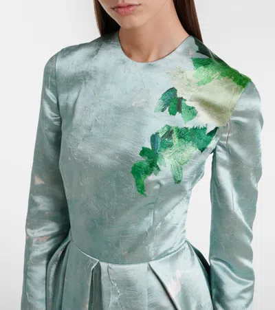 Erdem Floral Satin Gown In Green