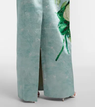 Erdem Floral Satin Gown In Green