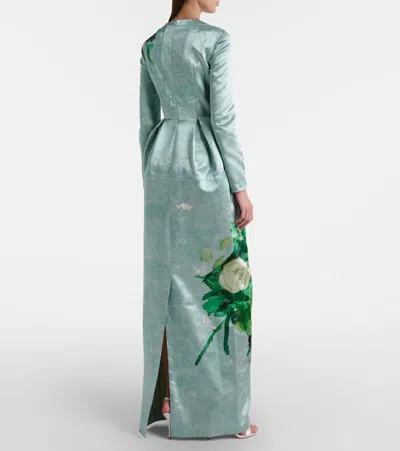 Erdem Floral Satin Gown In Green
