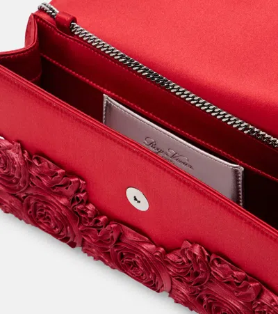 Roger Vivier Envelope Embellished Satin Clutch In Red