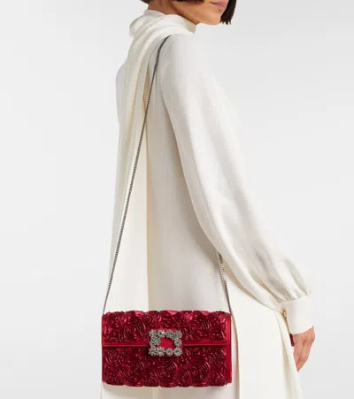 Roger Vivier Envelope Embellished Satin Clutch In Red