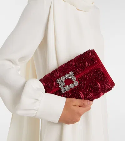Roger Vivier Envelope Embellished Satin Clutch In Red