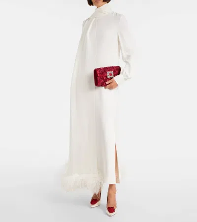 Roger Vivier Envelope Embellished Satin Clutch In Red