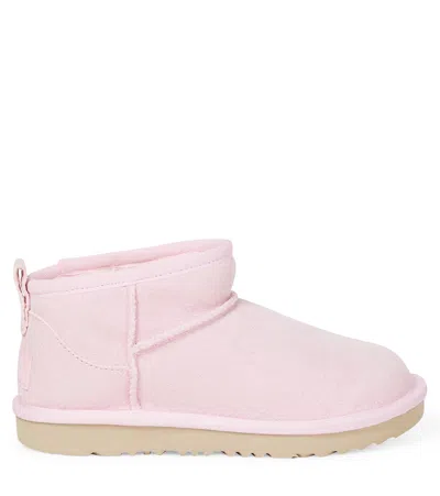 Ugg Classic Ultra Mini Pink Ankle Boots With Shearling Lining In Leather Girl In Pink