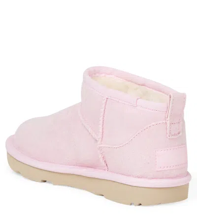 Ugg Classic Ultra Mini Pink Ankle Boots With Shearling Lining In Leather Girl In Pink