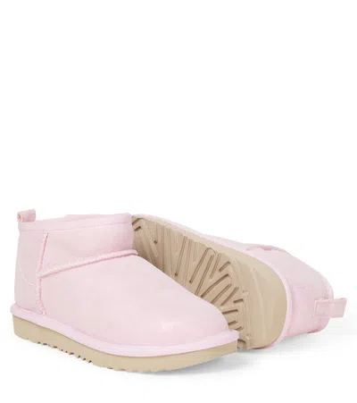 Ugg Classic Ultra Mini Pink Ankle Boots With Shearling Lining In Leather Girl In Pink