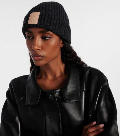 Loewe Anagram Ribbed-knit Cashmere Beanie In Black