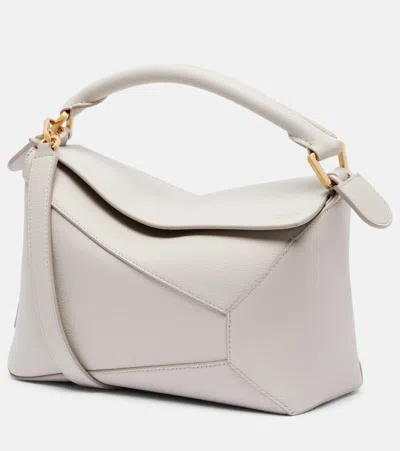 Loewe Puzzle Edge Small Leather Tote Bag In White