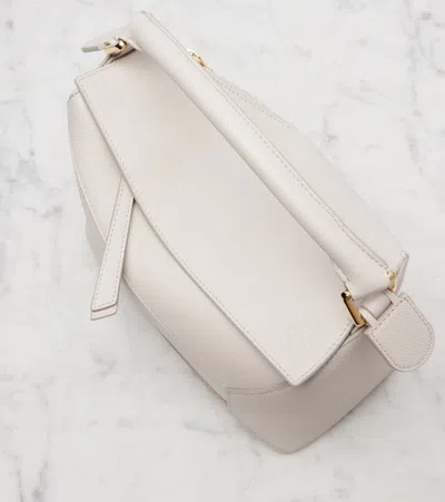 Loewe Puzzle Edge Small Leather Tote Bag In White