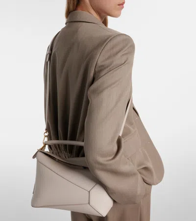 Loewe Puzzle Edge Small Leather Tote Bag In White