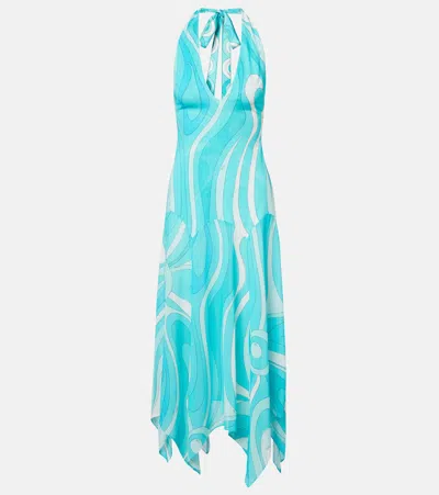 Pucci Iride Halterneck Jersey Midi Dress In Blue