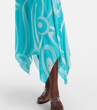 Pucci Iride Halterneck Jersey Midi Dress In Blue