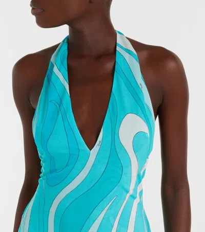 Pucci Iride Halterneck Jersey Midi Dress In Blue