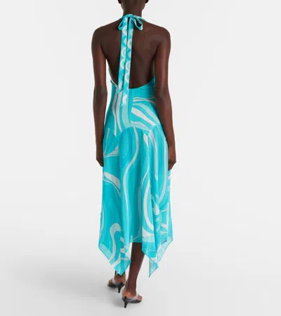 Pucci Iride Halterneck Jersey Midi Dress In Blue