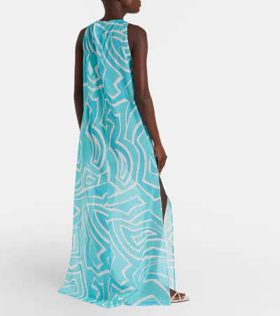 Pucci Labirinto Cotton Gauze Maxi Dress In Blue