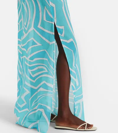 Pucci Labirinto Cotton Gauze Maxi Dress In Blue