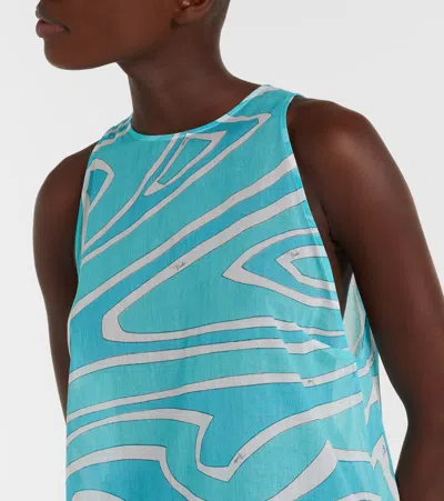 Pucci Labirinto Cotton Gauze Maxi Dress In Blue