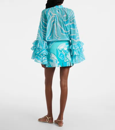 Pucci Orchidee Cotton-blend Gabardine Miniskirt In Blue