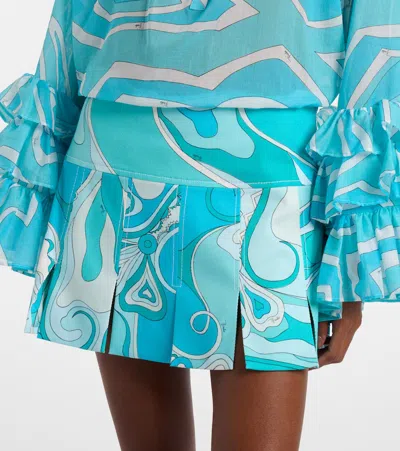 Pucci Orchidee Cotton-blend Gabardine Miniskirt In Blue