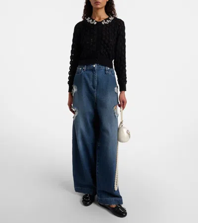 Simone Rocha Embellished Mohair-blend Cardigan In Black