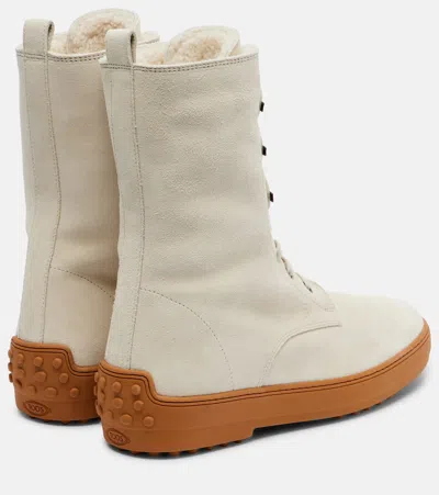 Tod's Winter Gommino Suede Lace-up Boots In White
