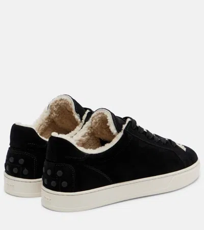 Tod's Cassetta Shearling-lined Suede Sneakers In Black