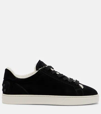Tod's Cassetta Shearling-lined Suede Sneakers In Black