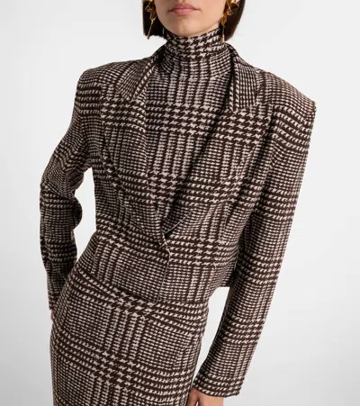 Norma Kamali Houndstooth Cropped Blazer In Brown