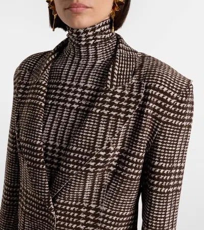 Norma Kamali Houndstooth Cropped Blazer In Brown