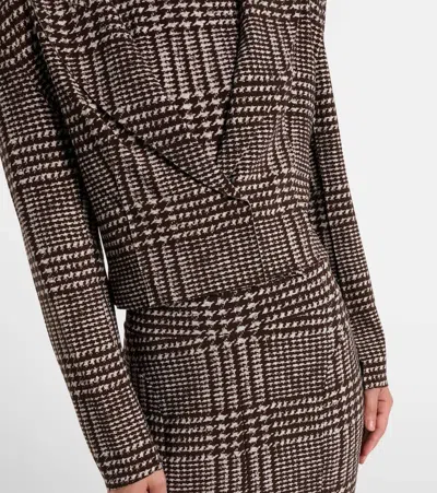 Norma Kamali Houndstooth Cropped Blazer In Brown