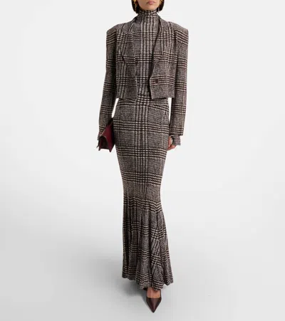 Norma Kamali Houndstooth Cropped Blazer In Brown