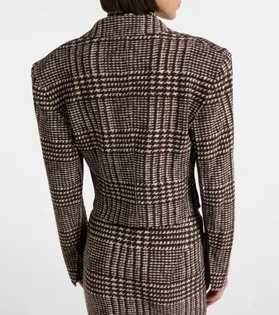 Norma Kamali Houndstooth Cropped Blazer In Brown