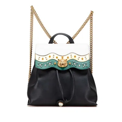 Pre-owned Gucci Animalier Black Green White Leather Backpack ()